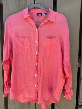 GAP Azalea 🌺 Pink Linen Button-Down Shirt, Coastal, Preppy, Relaxed Fit